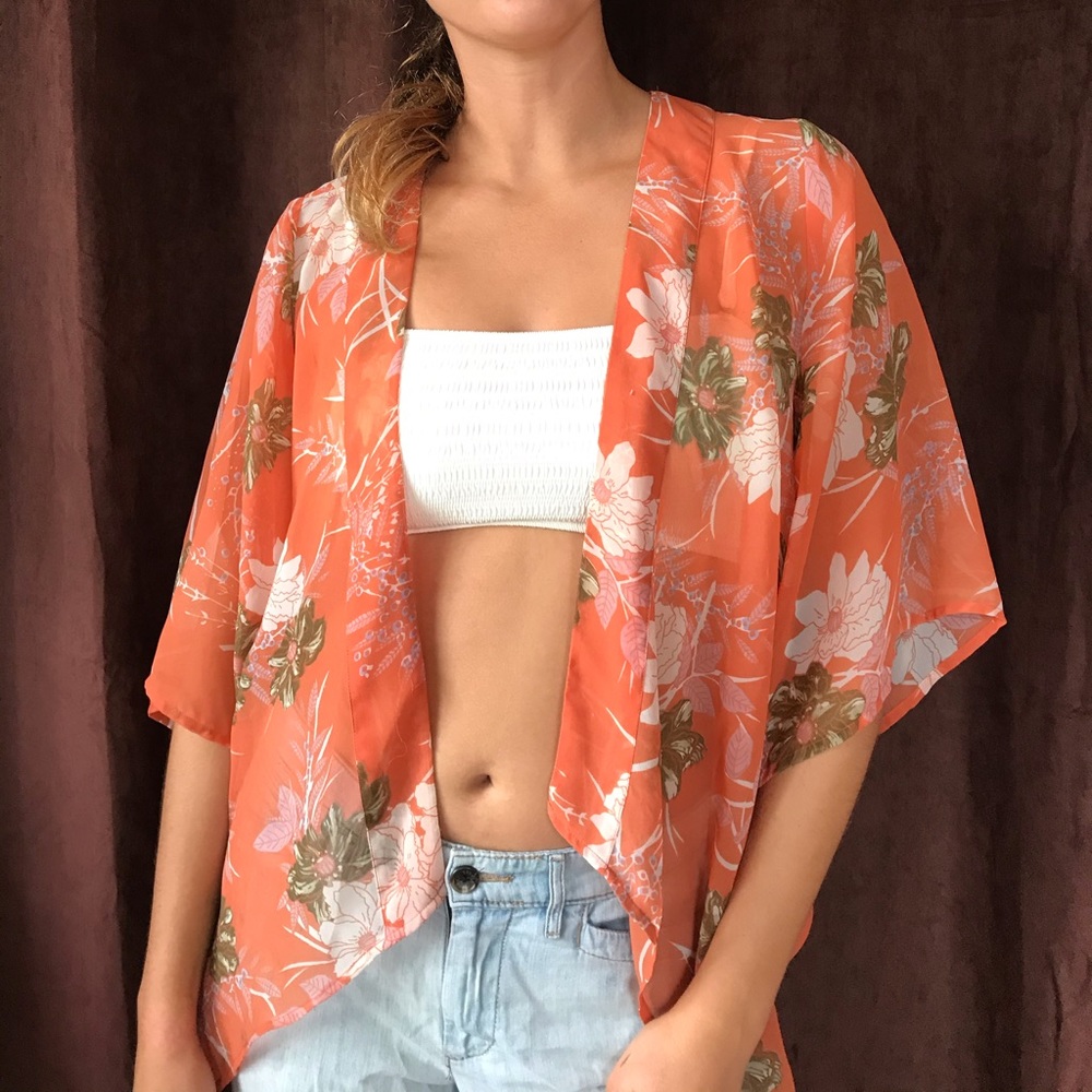 Flowered chiffon Kimono